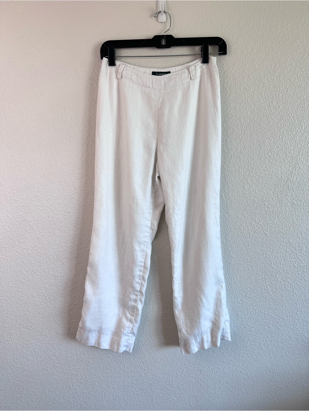 Lauren Ralph Lauren Women's White Linen Straight Leg Trousers Coastal Resort